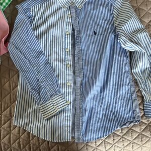 Ralph Lauren Blue and White Striped Button Down Shirt